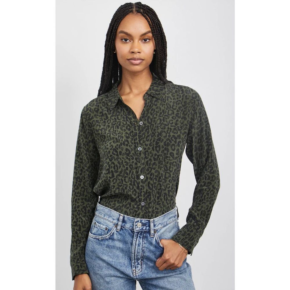 Rails Kate Olive Batik Cheetah Shirt XS